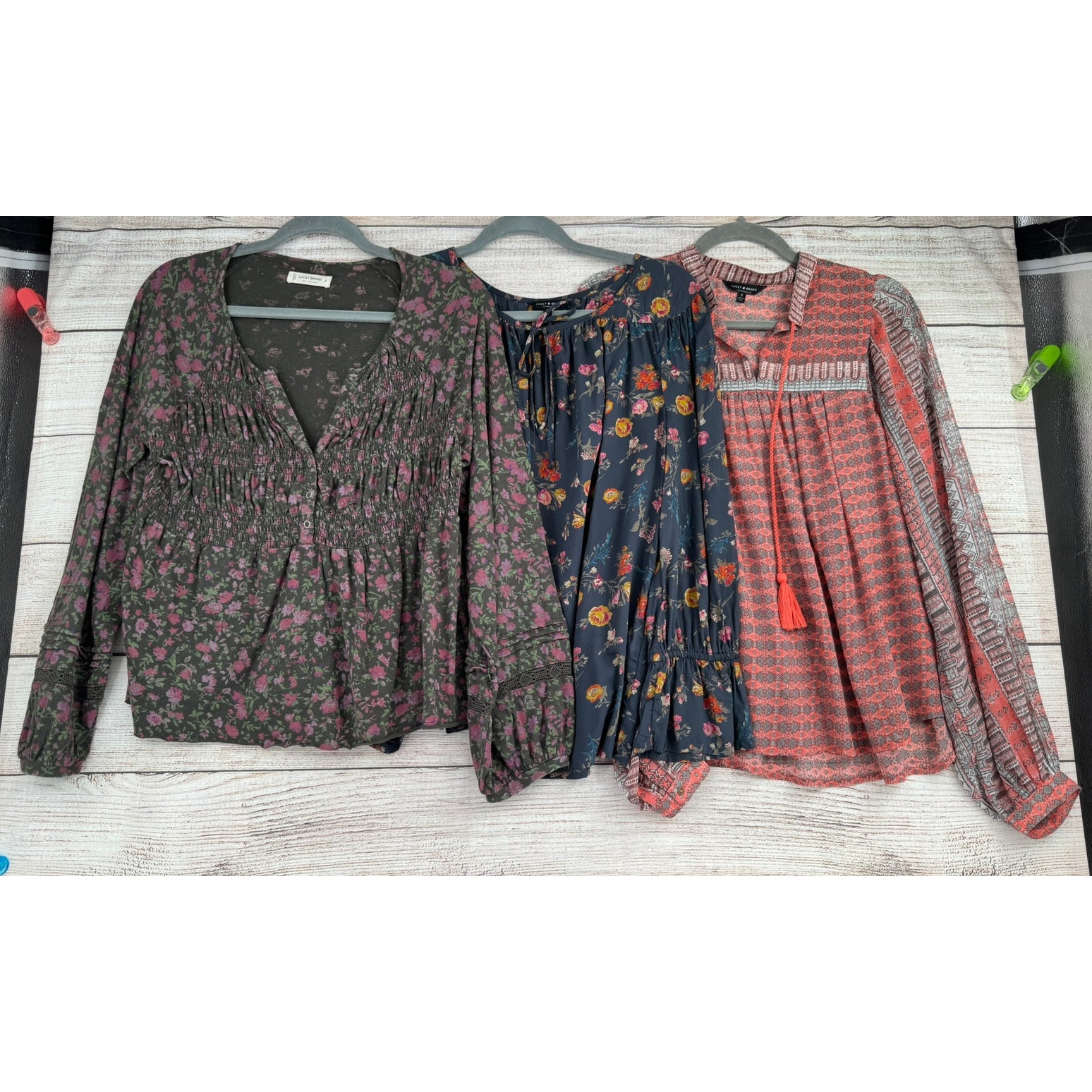 Lot Of 3 Lucky Brand Floral Boho Blouses Womens Small Multicolor Tassled